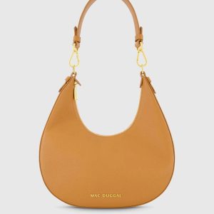 Brown Grain Leather Hobo Bag With Gold Hardware - FINAL SALE