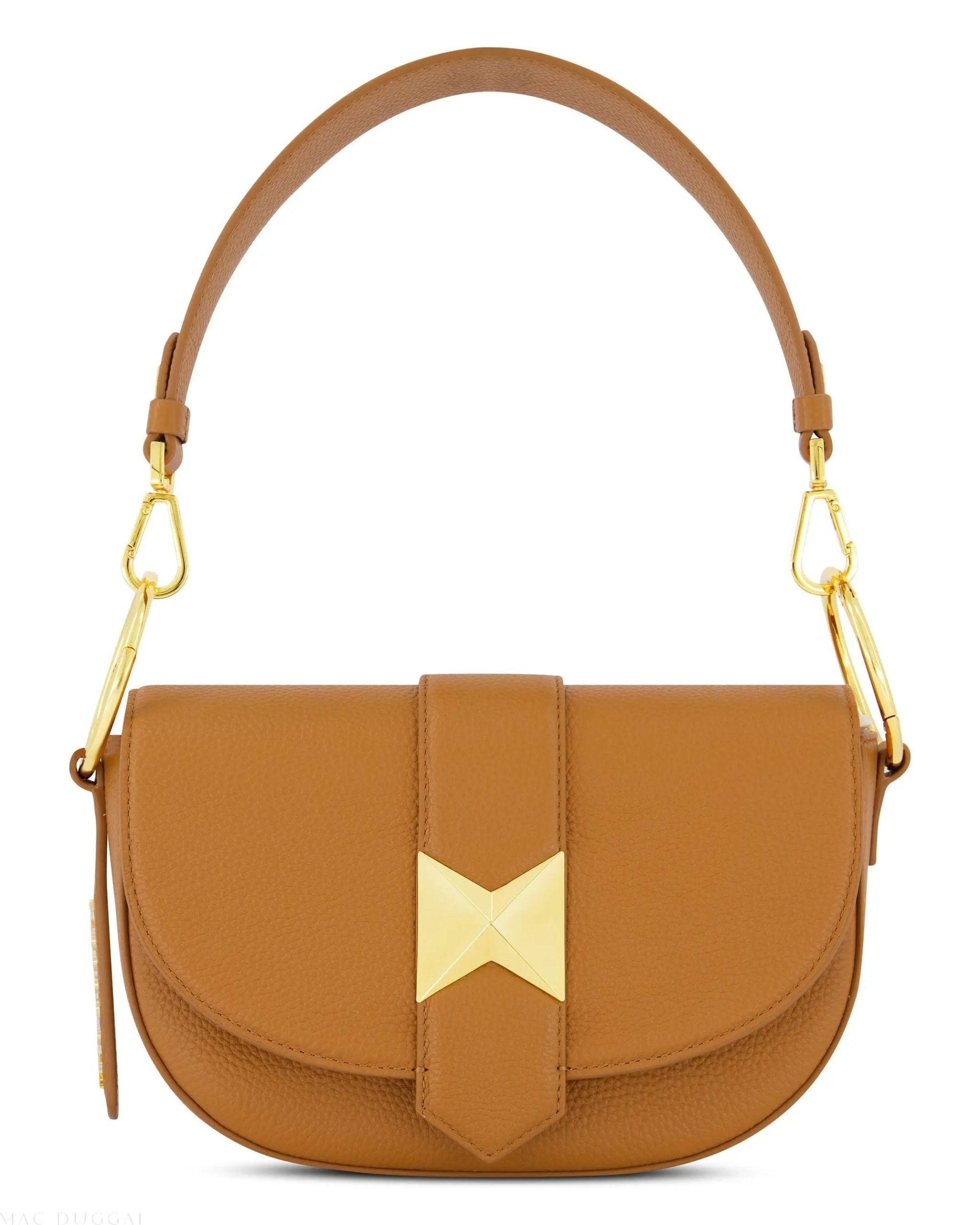 Brown Grain Leather Saddle Bag With Gold Hardware - Image 6