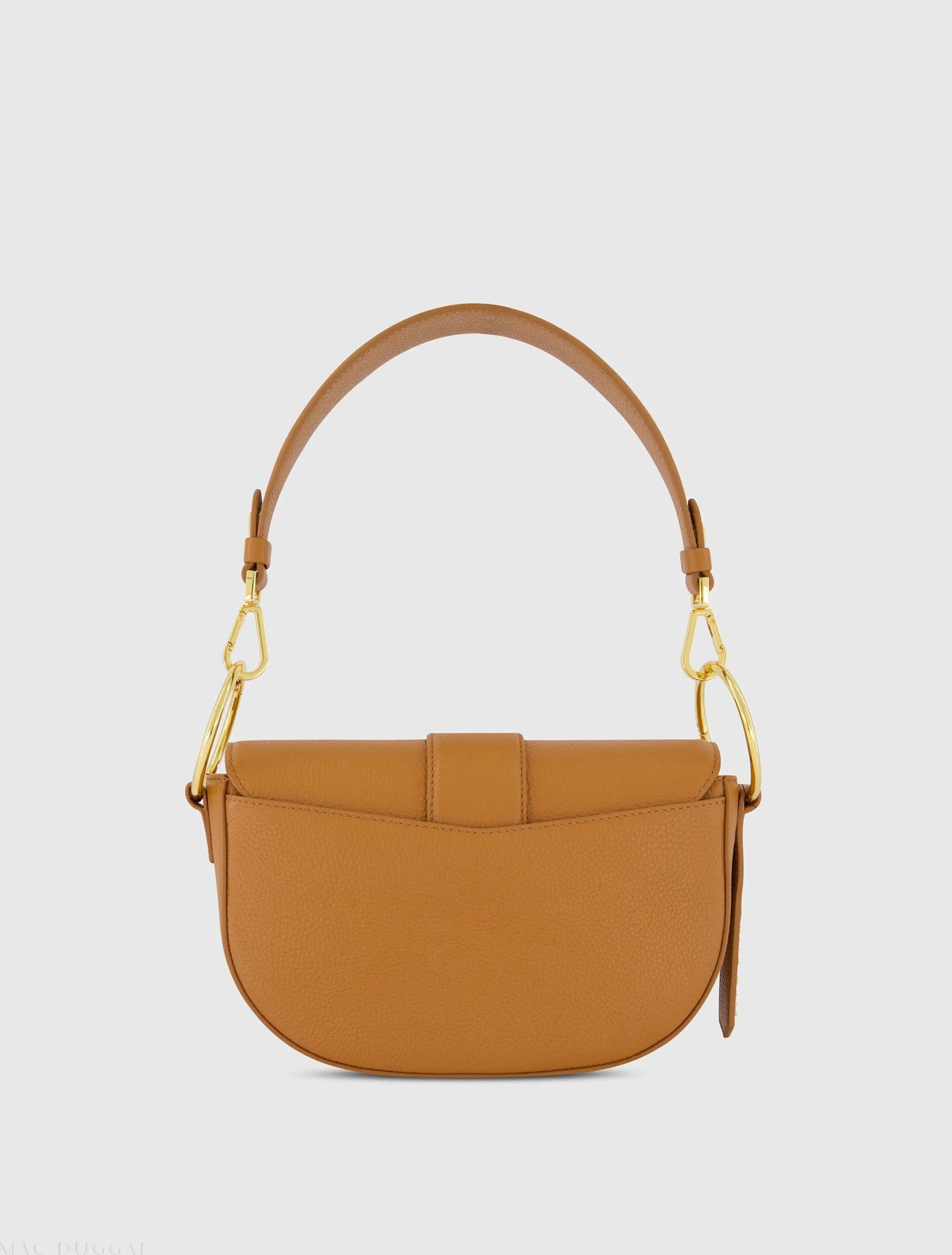 Brown Grain Leather Saddle Bag With Gold Hardware - Image 3