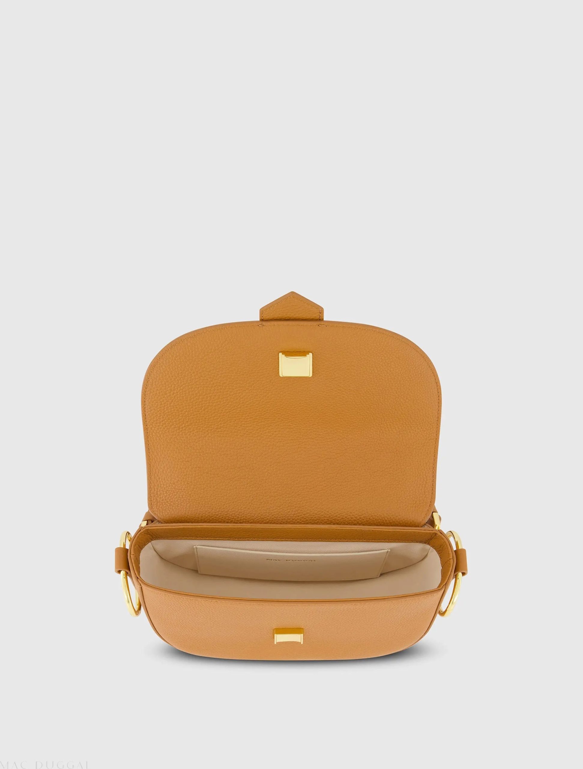 Brown Grain Leather Saddle Bag With Gold Hardware - Image 4