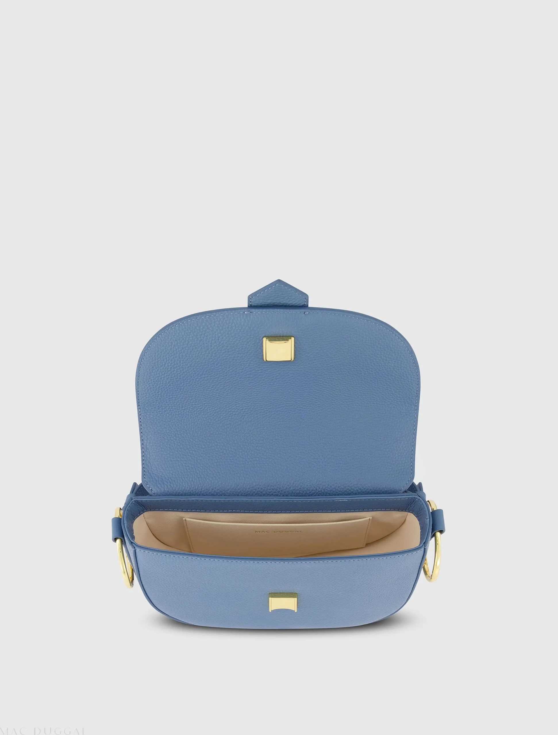 Blue Grain Leather Saddle Bag With Gold Hardware - FINAL SALE - Image 4
