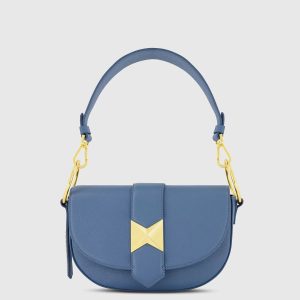 Blue Grain Leather Saddle Bag With Gold Hardware - FINAL SALE