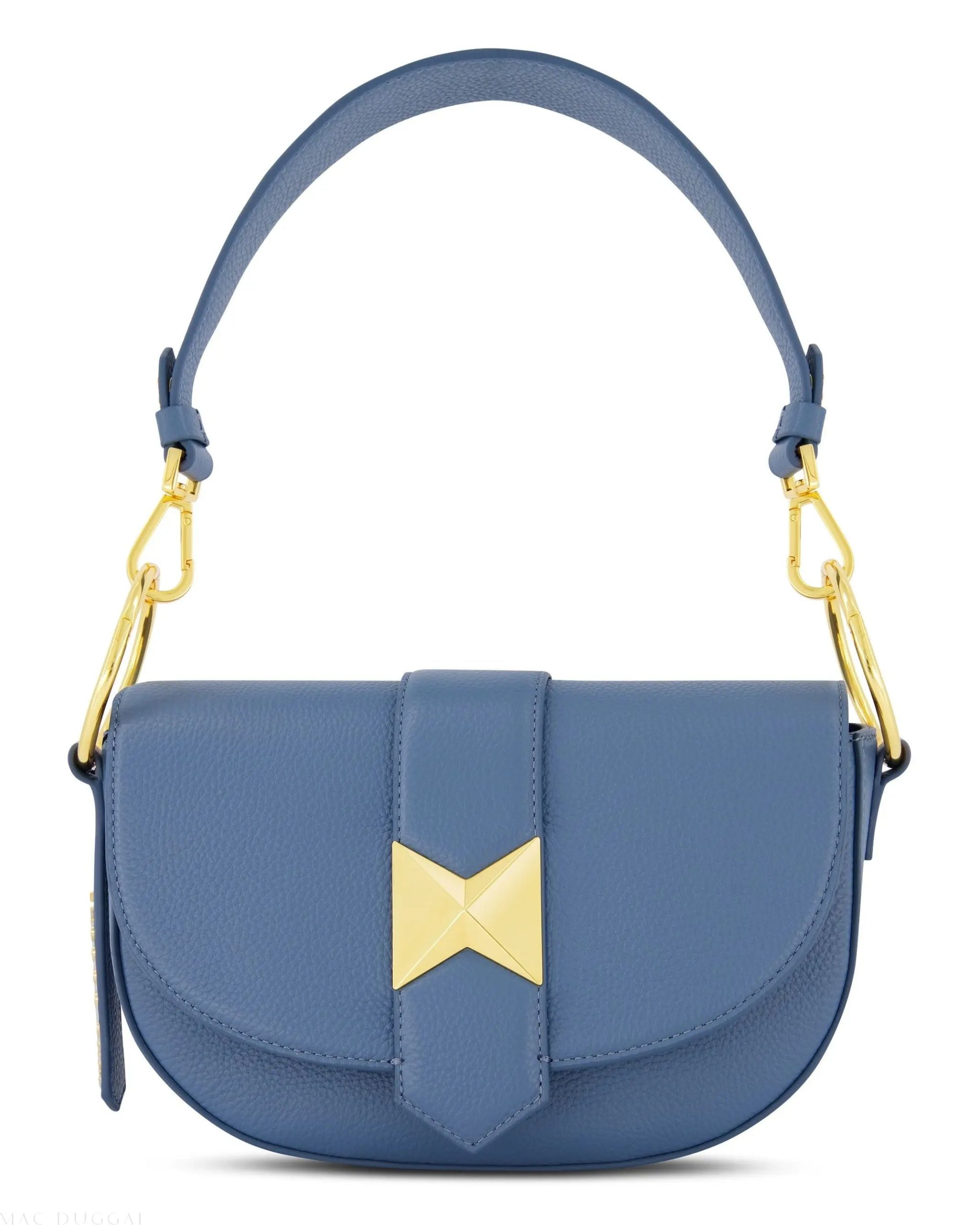 Blue Grain Leather Saddle Bag With Gold Hardware - FINAL SALE - Image 6