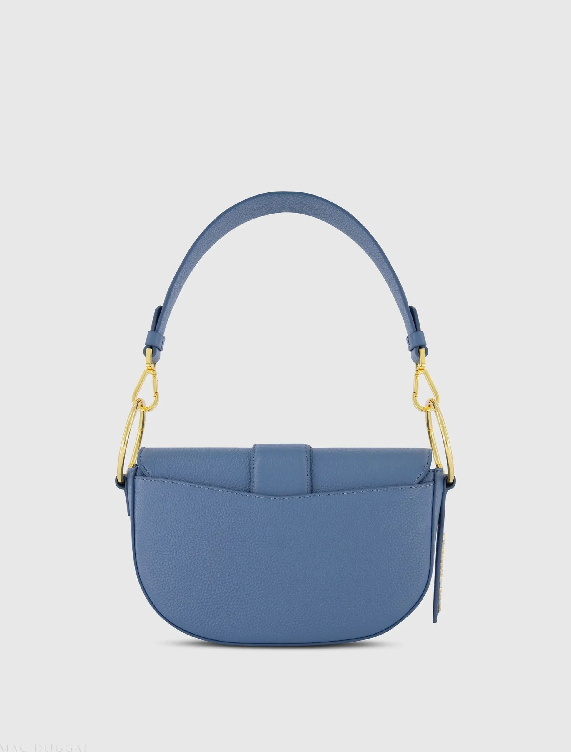 Blue Grain Leather Saddle Bag With Gold Hardware - FINAL SALE - Image 3