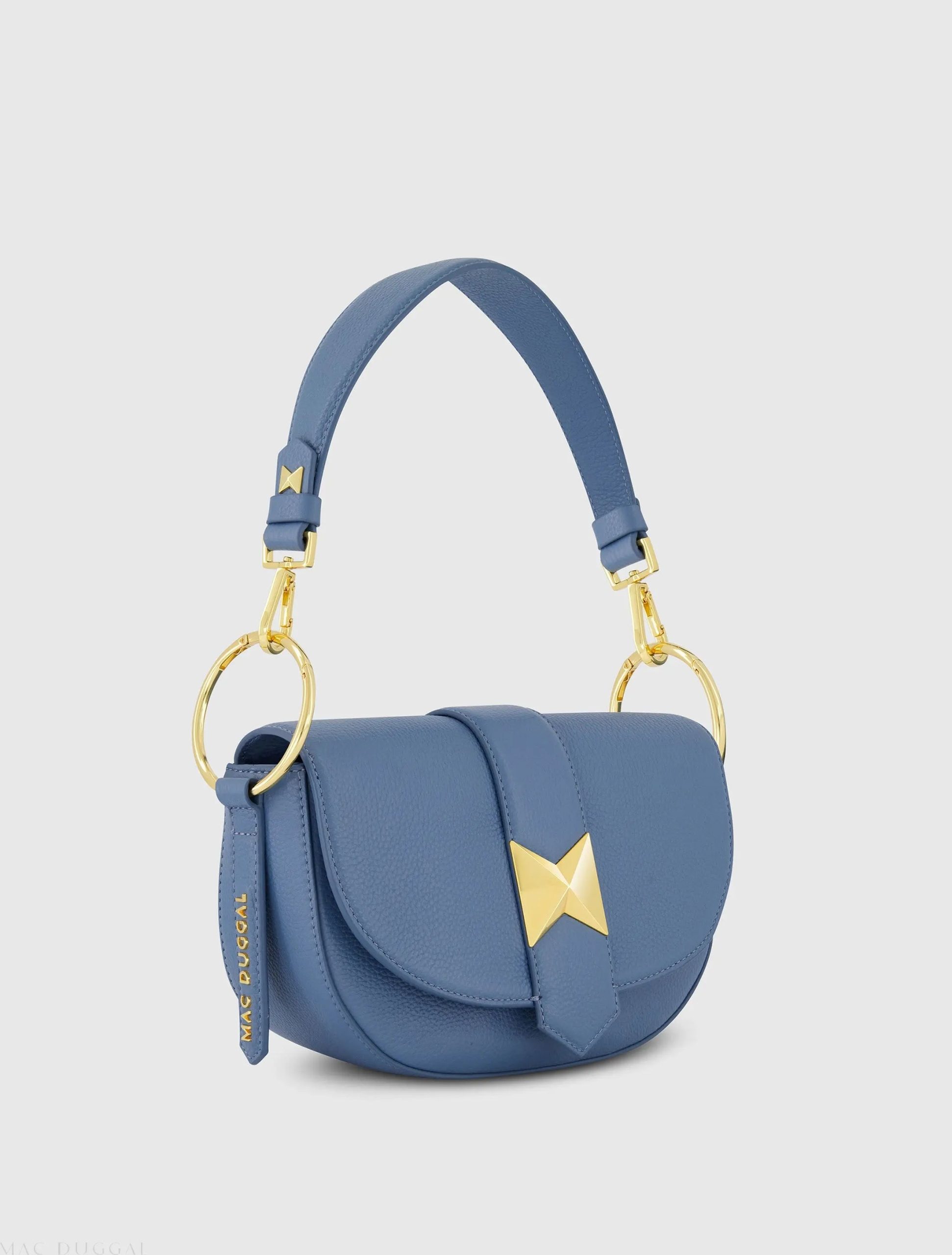 Blue Grain Leather Saddle Bag With Gold Hardware - FINAL SALE - Image 2