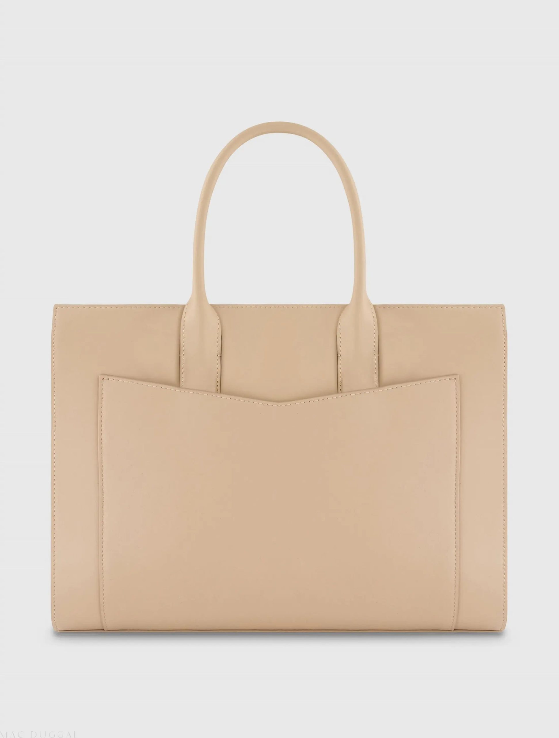 Beige Large Leather Briefcase Bag With Gold Hardware - Image 4