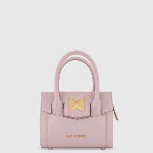Purple Small Leather Tote Bag With Gold Hardware