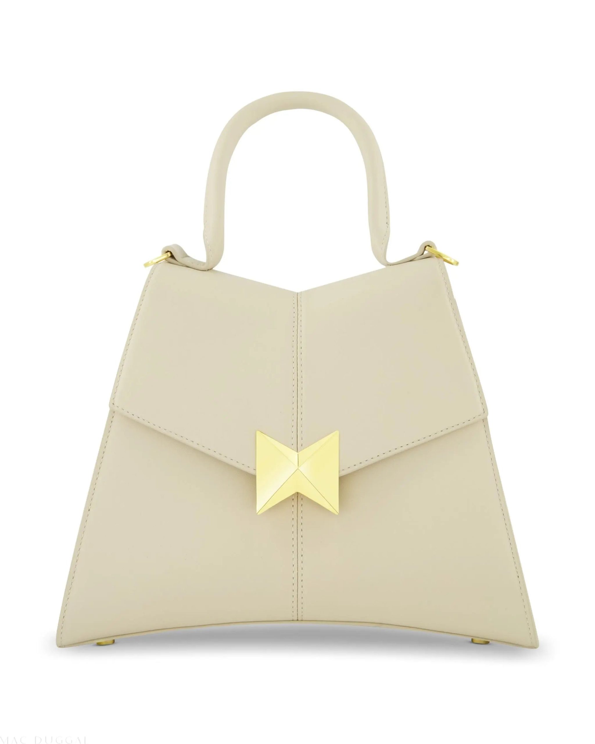 White Medium Angular Leather Handbag With Gold Hardware - Image 6