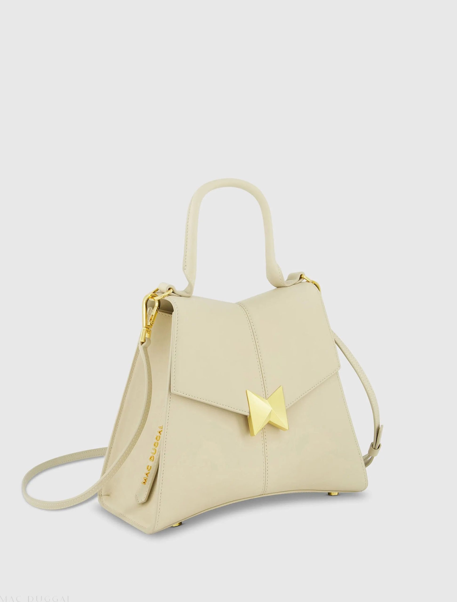 White Medium Angular Leather Handbag With Gold Hardware - Image 2