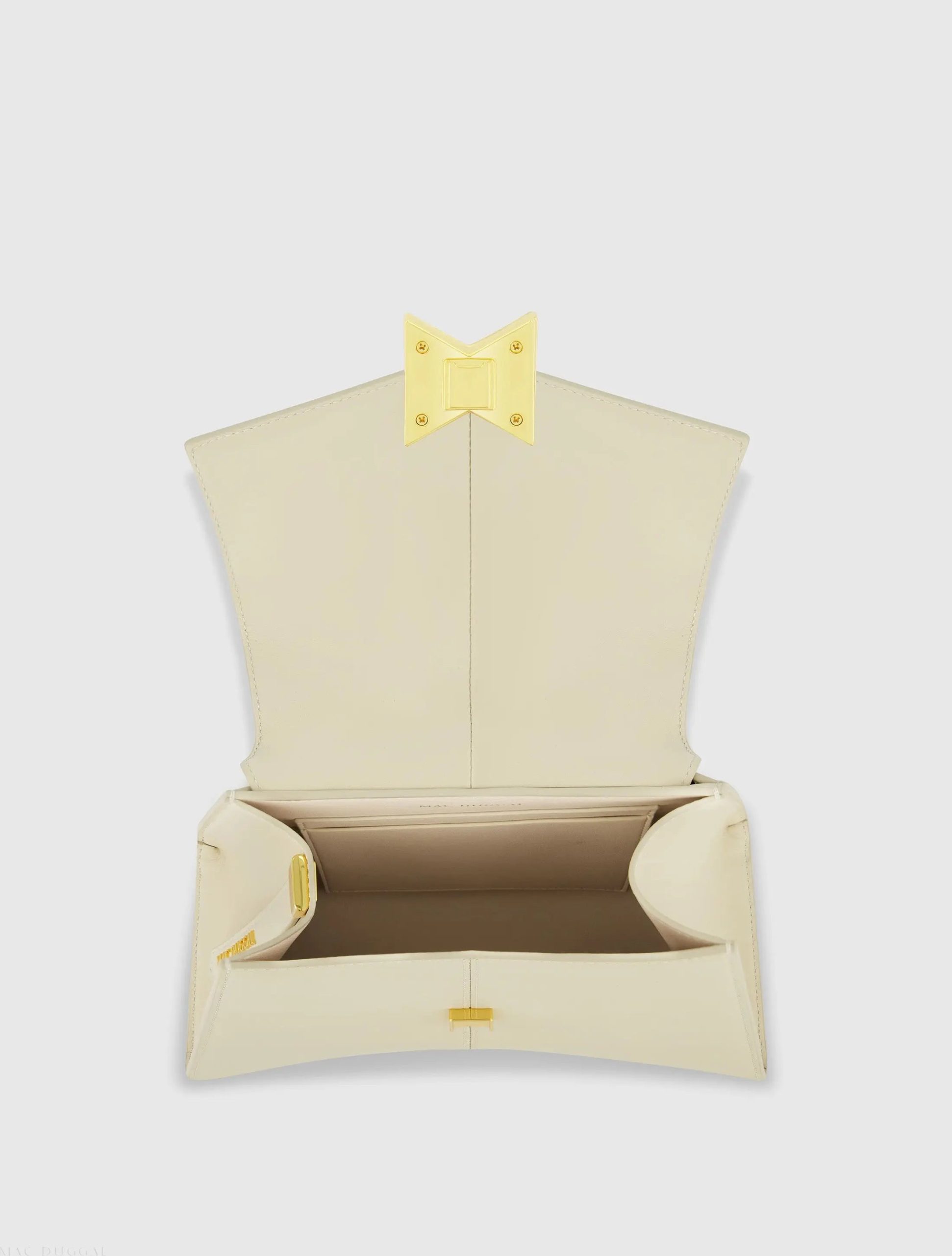White Medium Angular Leather Handbag With Gold Hardware - Image 4