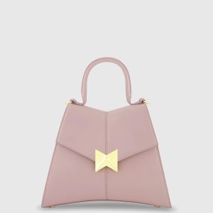 Purple Medium Angular Leather Handbag With Gold Hardware