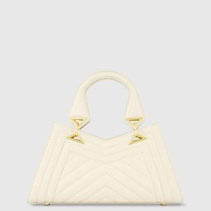White Quilted Napa Leather Angular Handbag