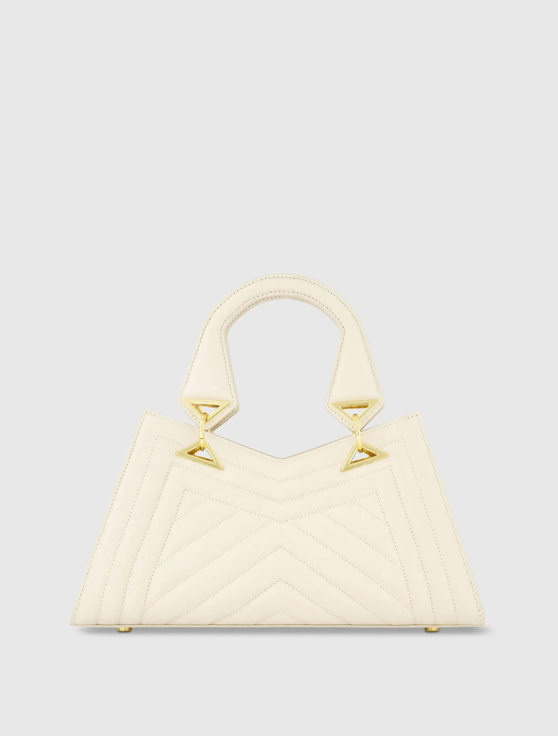 White Quilted Napa Leather Angular Handbag