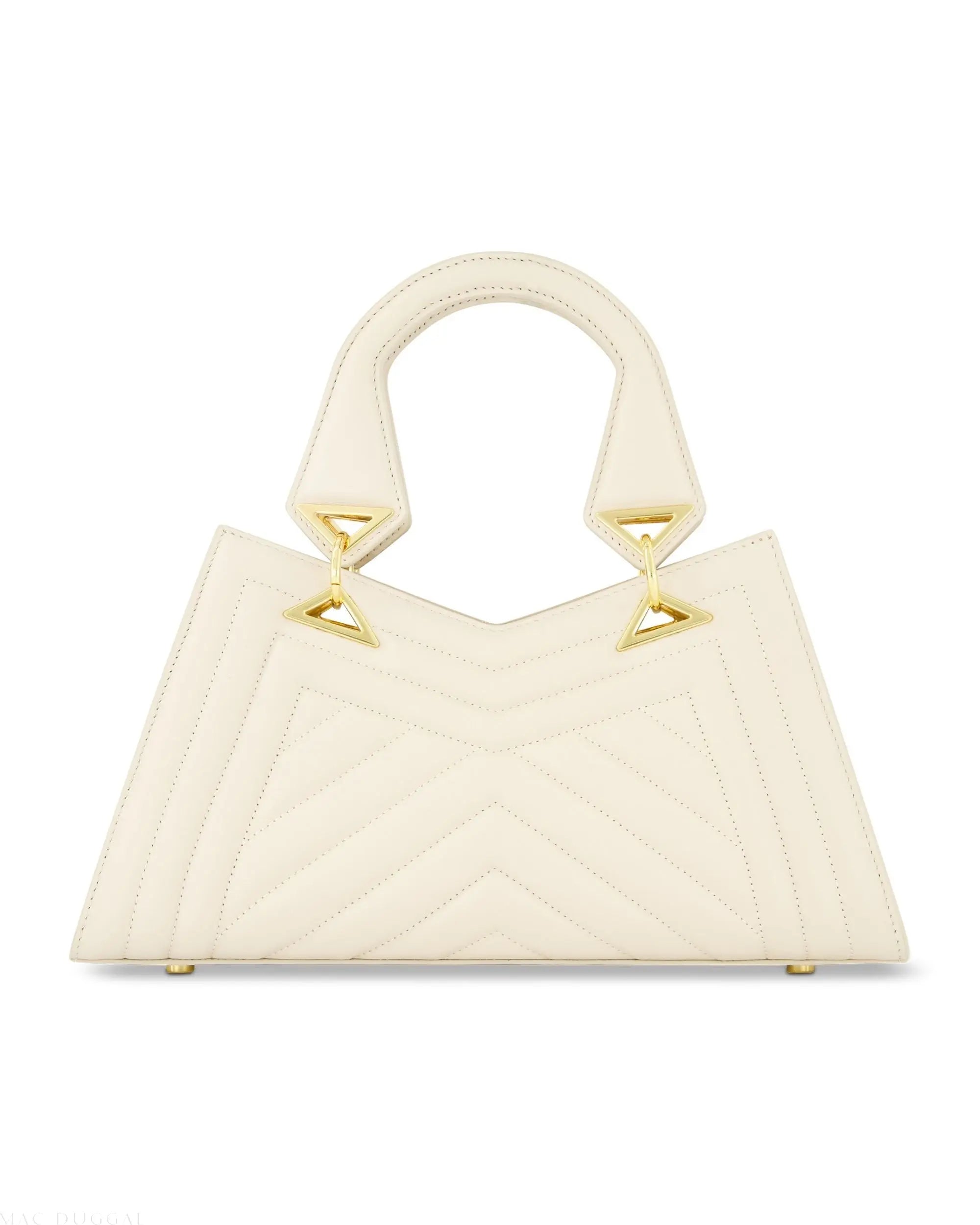 White Quilted Napa Leather Angular Handbag - Image 6