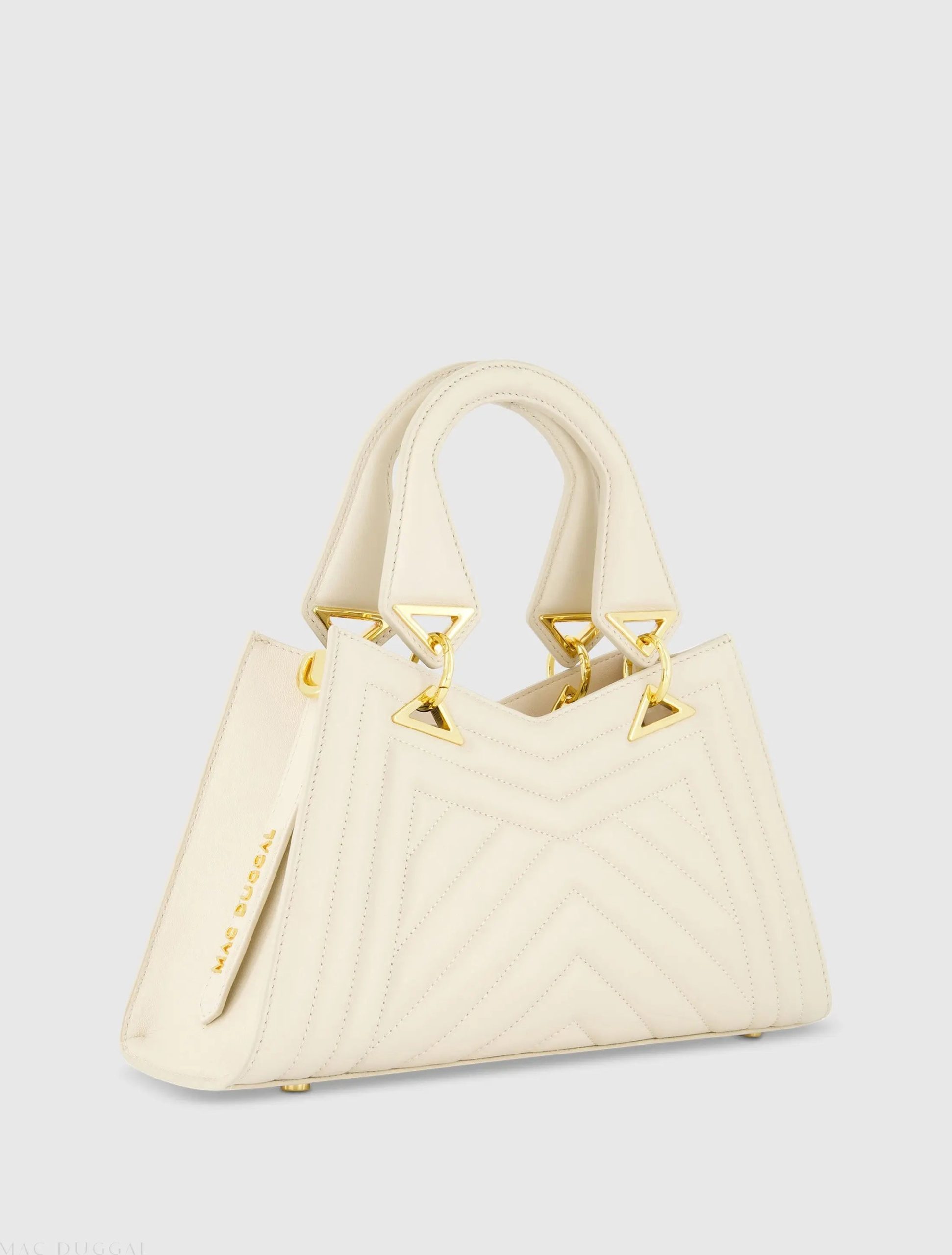 White Quilted Napa Leather Angular Handbag - Image 2
