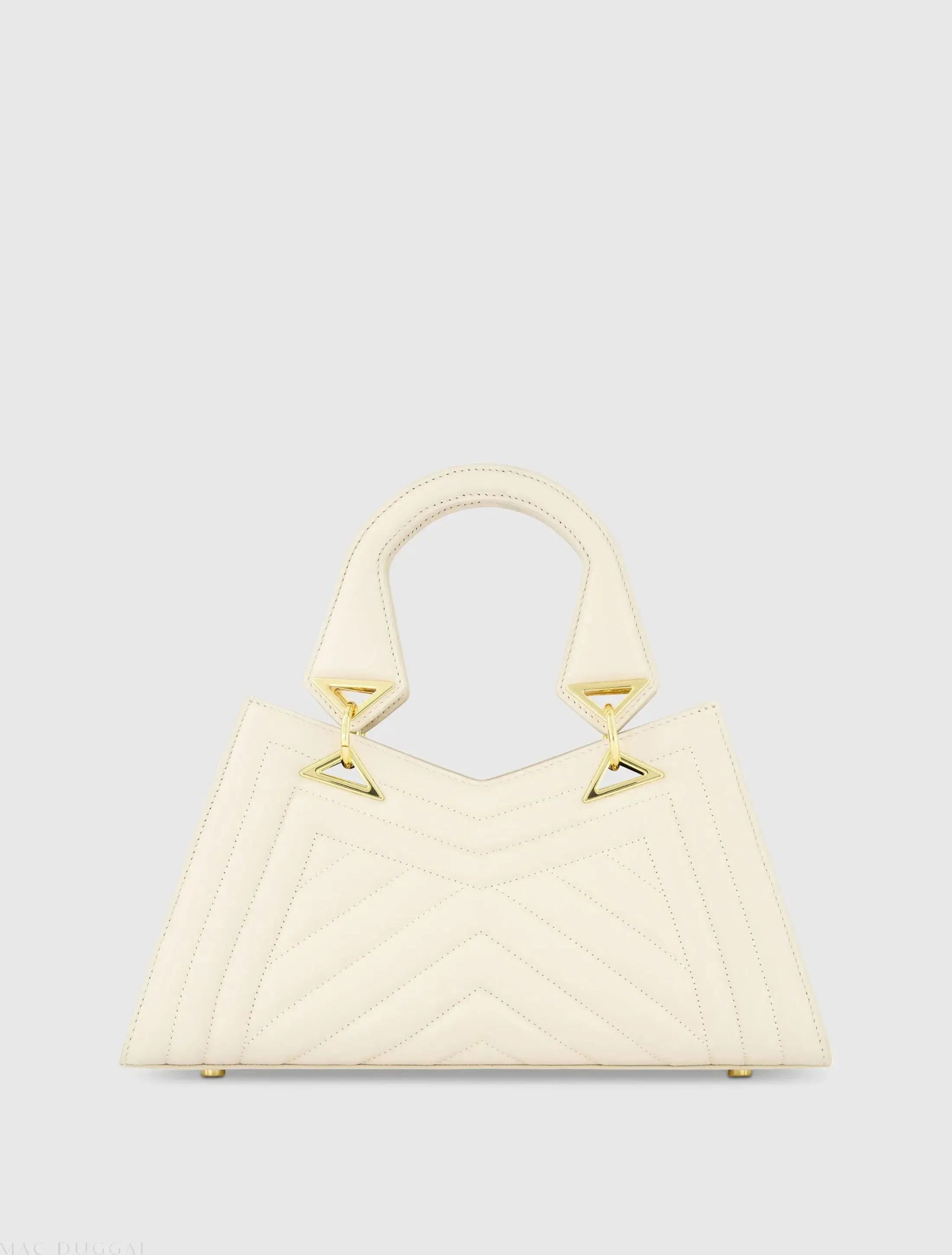White Quilted Napa Leather Angular Handbag - Image 3