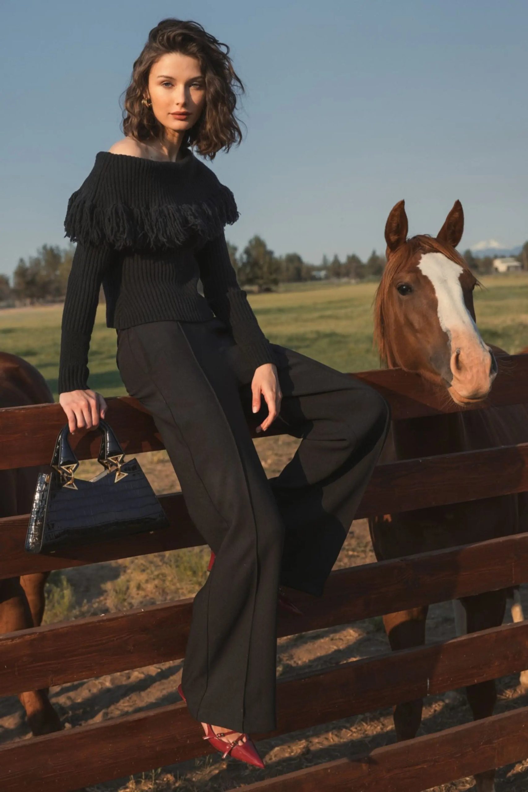 Black Off The Shoulder Fringe Knit Sweater - Image 6