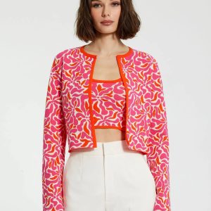 Multicolor Long Sleeve Knit Floral Cardigan