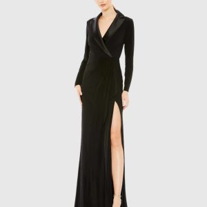 Black Long Sleeve Faux Tuxedo Gown