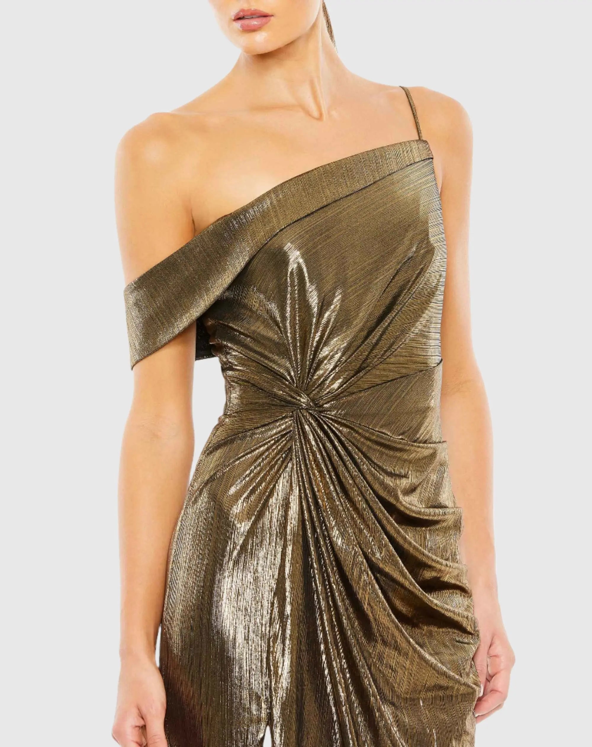 Gold Metallic Off The Shoulder Gown - Image 2