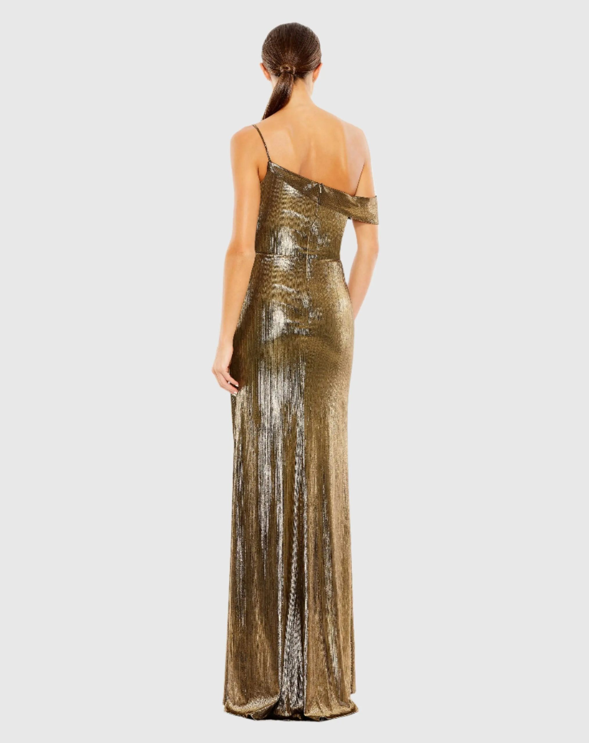 Gold Metallic Off The Shoulder Gown - Image 3