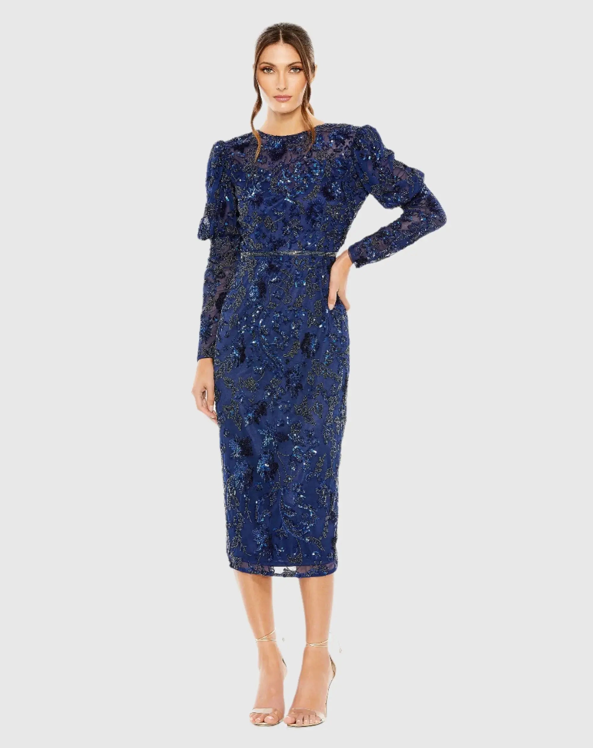 Embellished Puff Sleeve High Neck Dress - Image 2