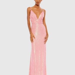 Sequined Draped V Neck Gown