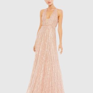 Sequined Sleeveless Plunge Neck Flowy Gown