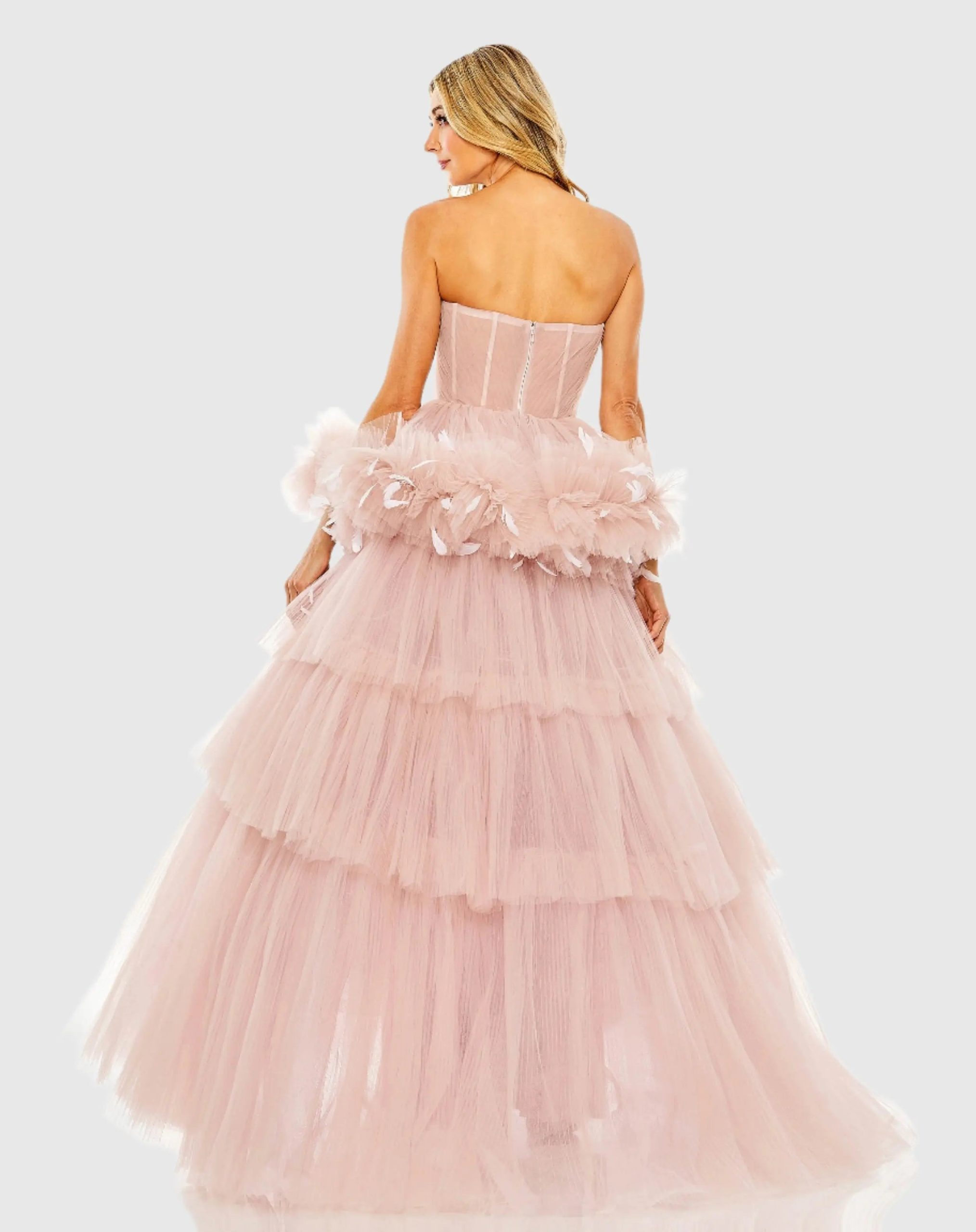 Pink Strapless Tulle Gown with Feather Detail - FINAL SALE - Image 3