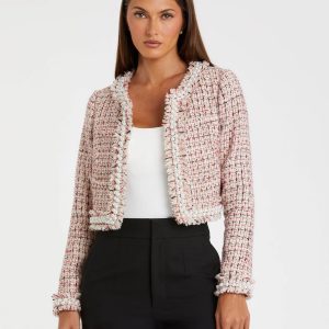 Multicolor Pearl Trim Long Sleeve Cropped Jacket