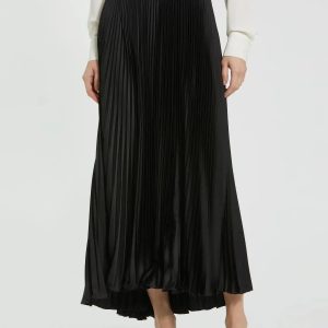 Ankle Length Pleated Satin Skirt