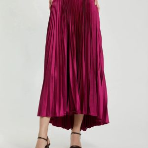 Purple Pleated Satin Maxi Skirt
