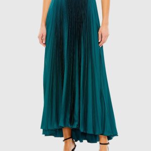 Blue Pleated Satin Maxi Skirt
