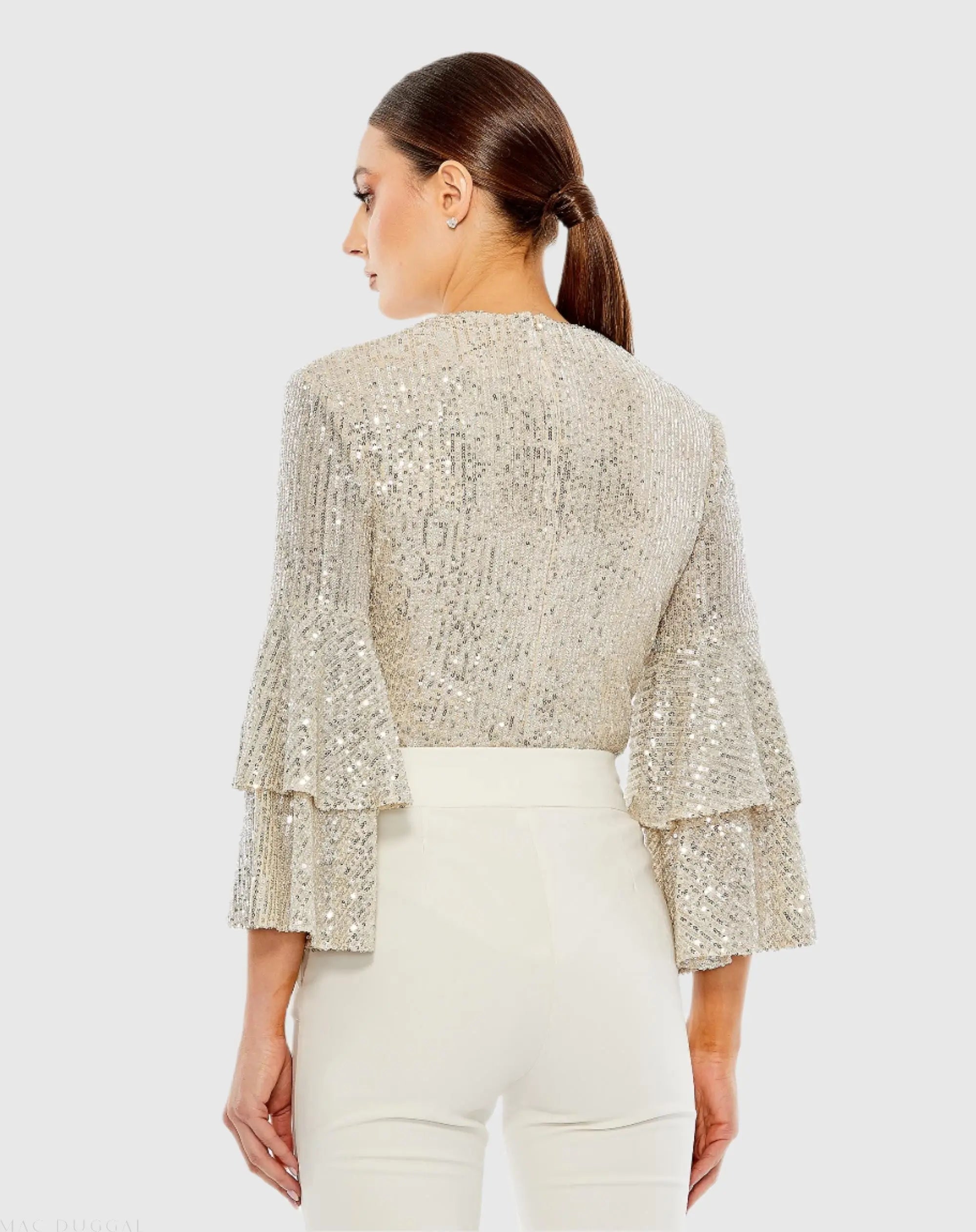 Silver Ruffle 3/4 Sleeve Sequin Bodysuit - FINAL SALE - Image 2