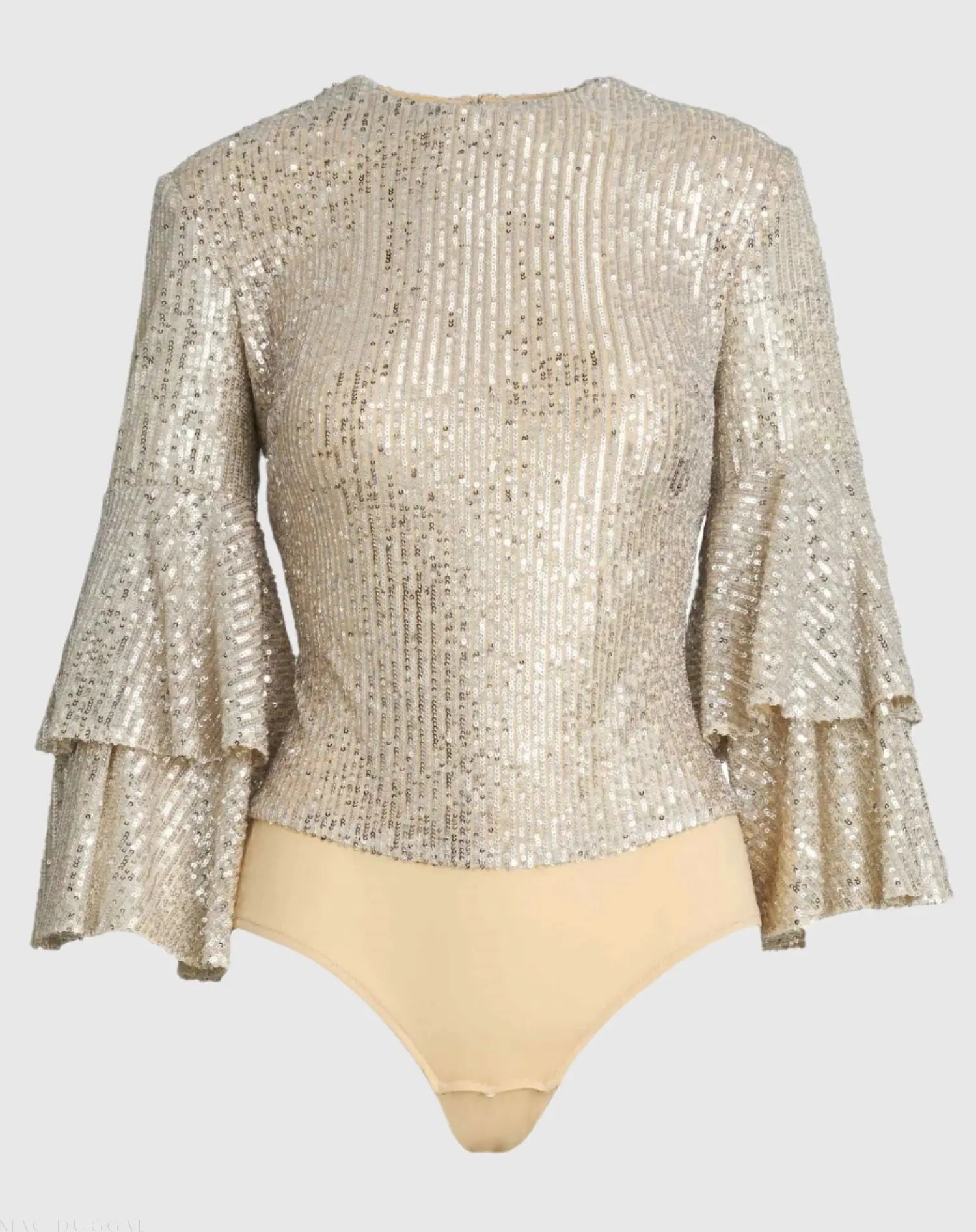 Silver Ruffle 3/4 Sleeve Sequin Bodysuit - FINAL SALE - Image 3