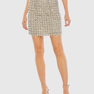 Silver and Beige Hand Beaded Mini Skirt - FINAL SALE
