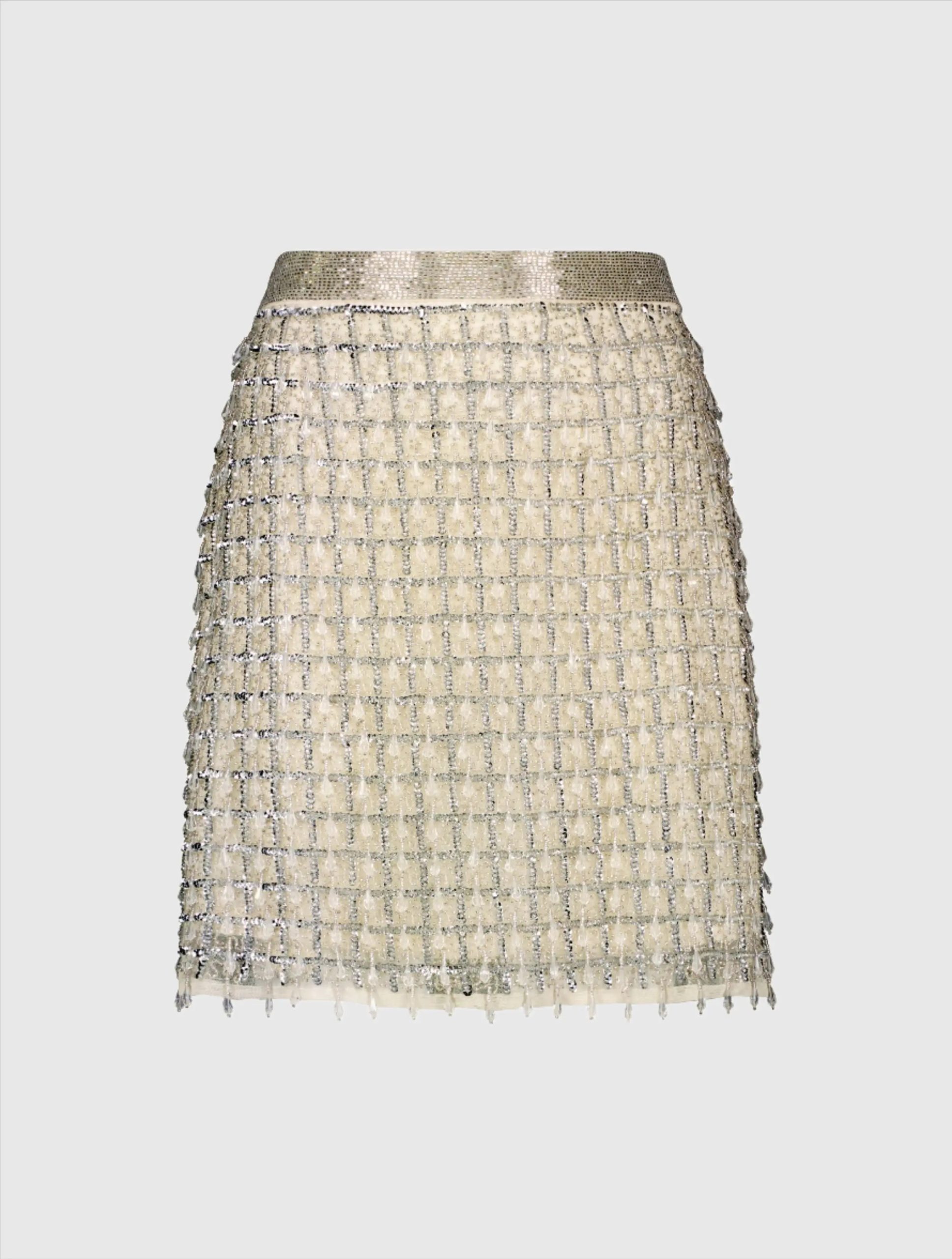 Silver and Beige Hand Beaded Mini Skirt - FINAL SALE - Image 2
