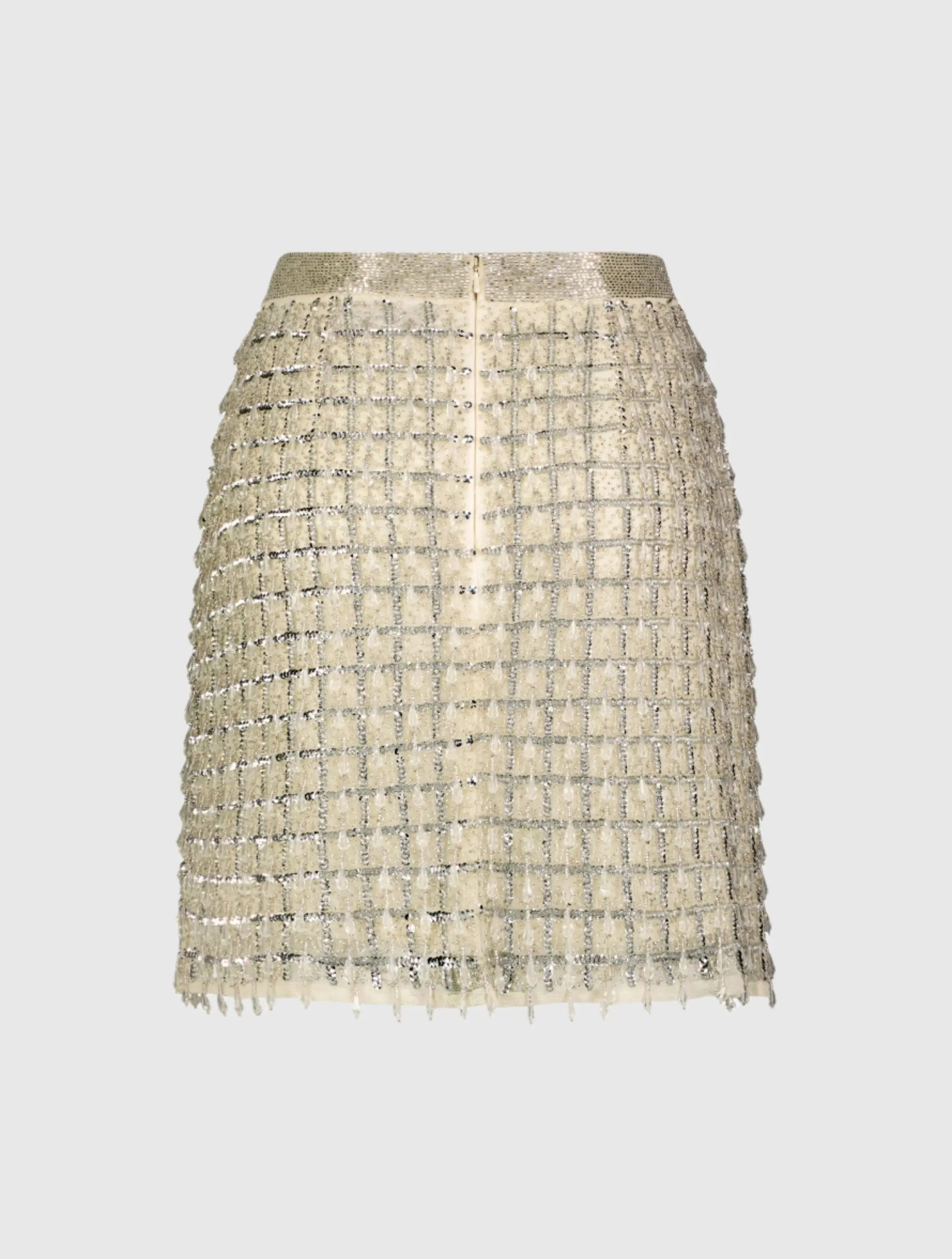 Silver and Beige Hand Beaded Mini Skirt - FINAL SALE - Image 4