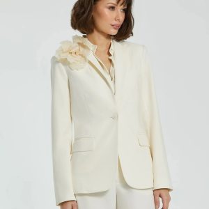 Classic Crepe Blazer Jacket With Flower - FINAL SALE