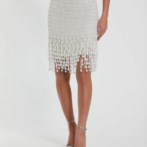 White Pearl Beaded Mini Skirt