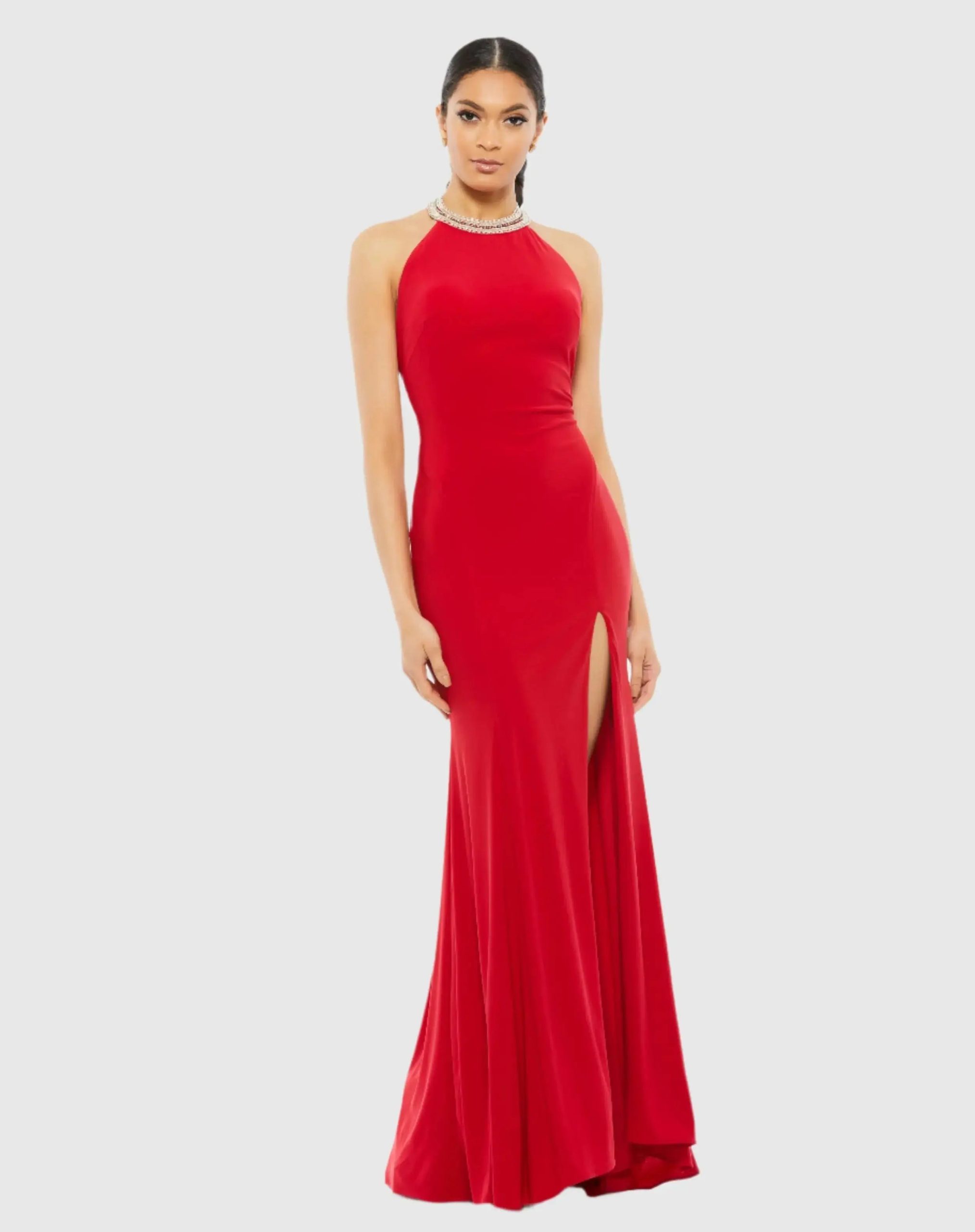 Beaded Halter Jersey Gown - Image 3