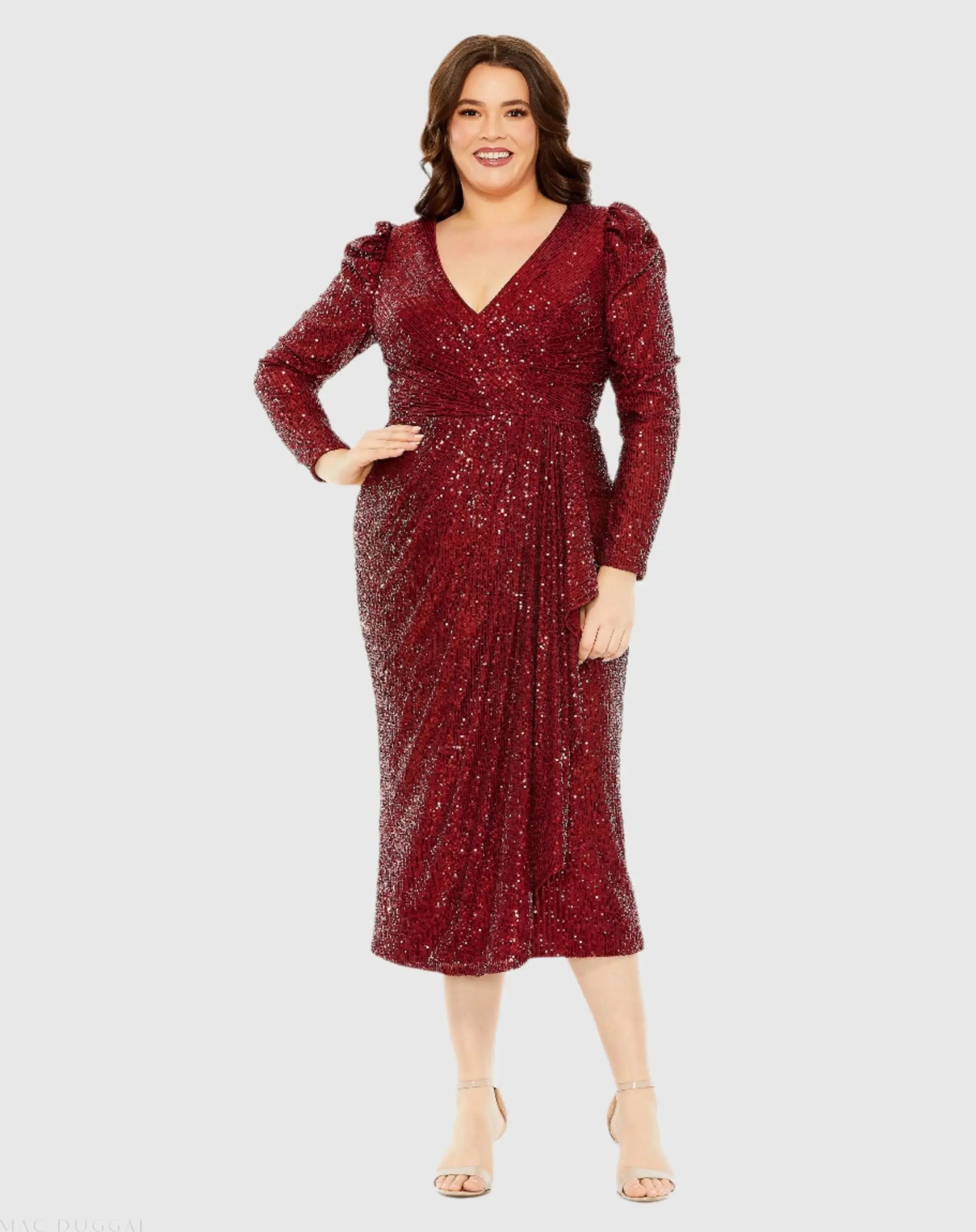 Princess Long Sleeve V Neck Sequin Dress - Image 2