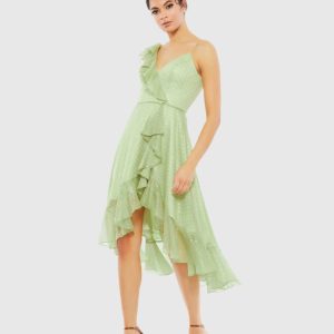 Ruffled Faux Wrap Polka Dot Midi Dress