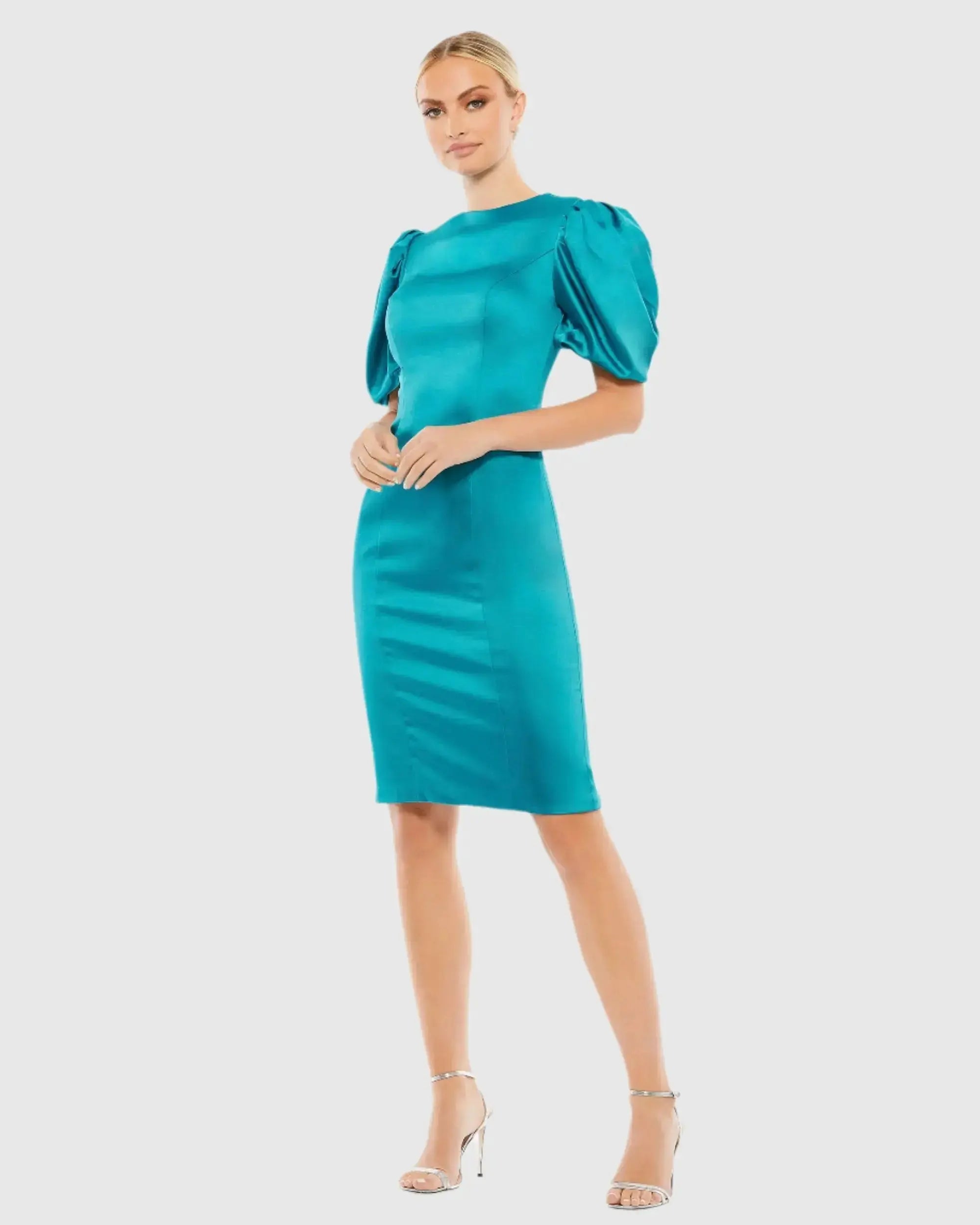 Satin Puff Sleeve Fitted Mini Dress - Image 2