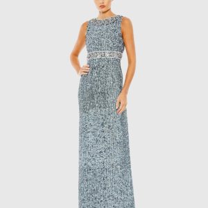Blue Sleeveless Sequin Column Gown