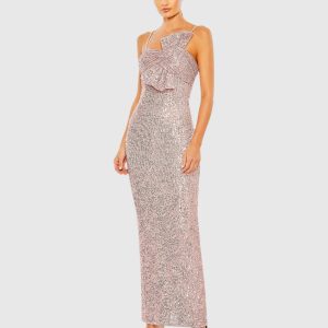 Pink Sequined Faux Bow Column Dress