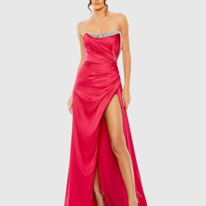 Pink Strapless Ruched Embellished Gown