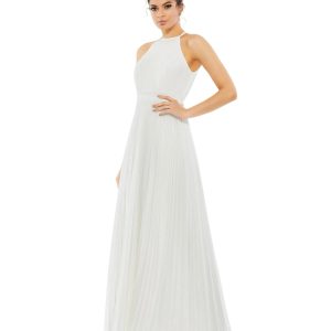 Pleated Halter Neck Flowy Gown