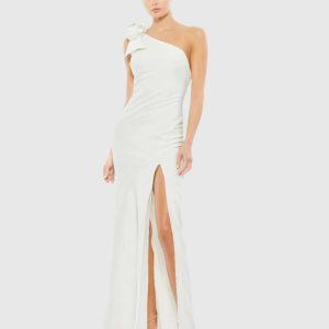 Crepe One Shoulder Bow Gown